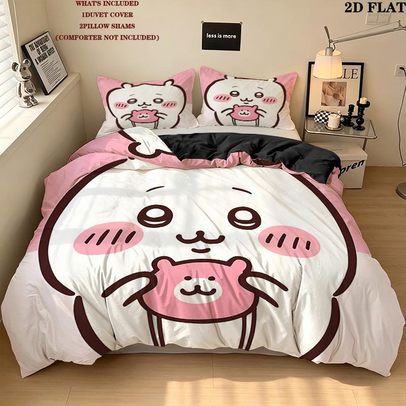 Chiikawa Pattern Bedding Quilt Set Quilt Cover Pillowcase Home Birthday Gift(1 * duvet cover + 2 * pillowcase, without core)