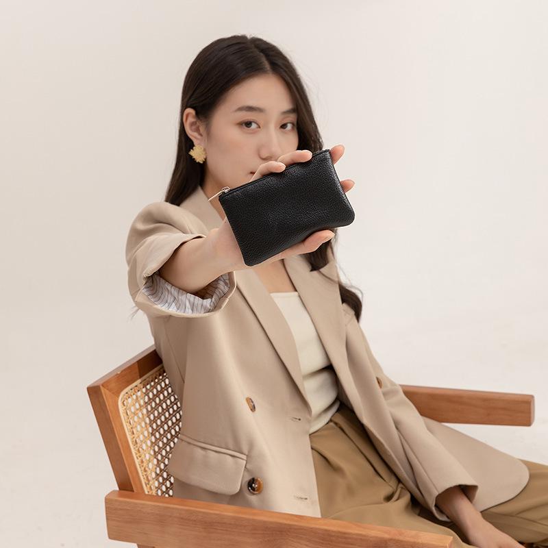 Унисекс Ультратонкий кошелек для монет и карт на молнии с текстурой личи