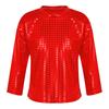 Boys Girls Stage Performance Top Long Sleeve Round Neck Glitter Sequins Solid Color Shirt for Dance Events
