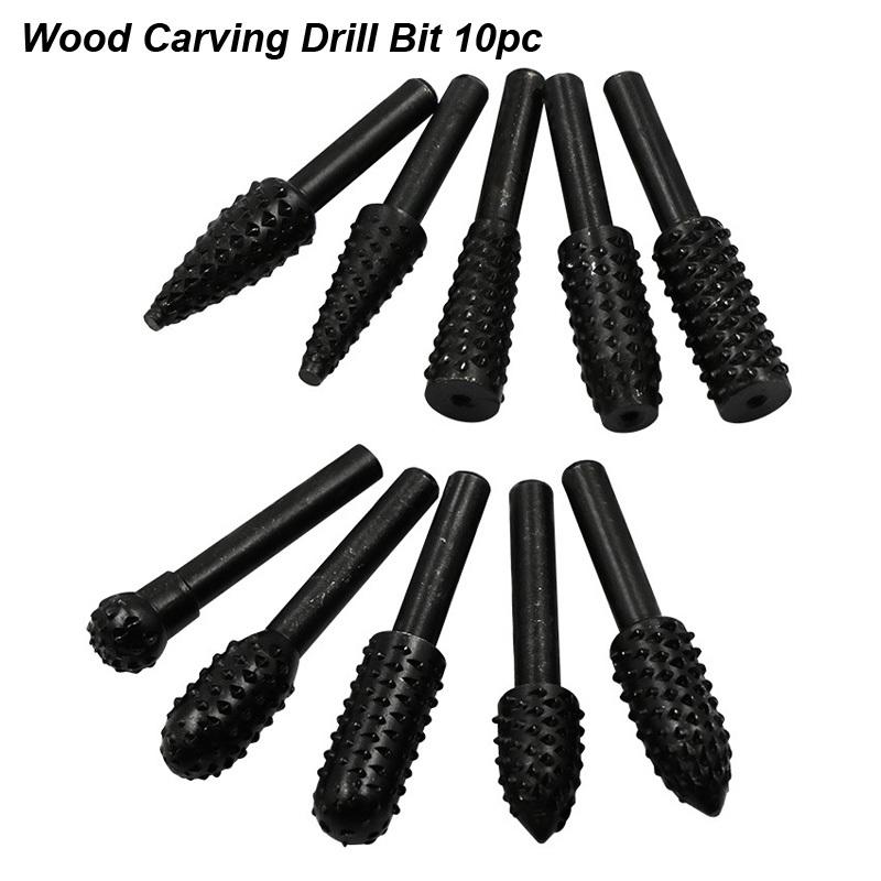 Wood Carving Rasp Drill Bits 1/4 Shank Rotary Files Woodworking Burrs Grinding Tool Cutting Engraving Deburring Shaping Grooving