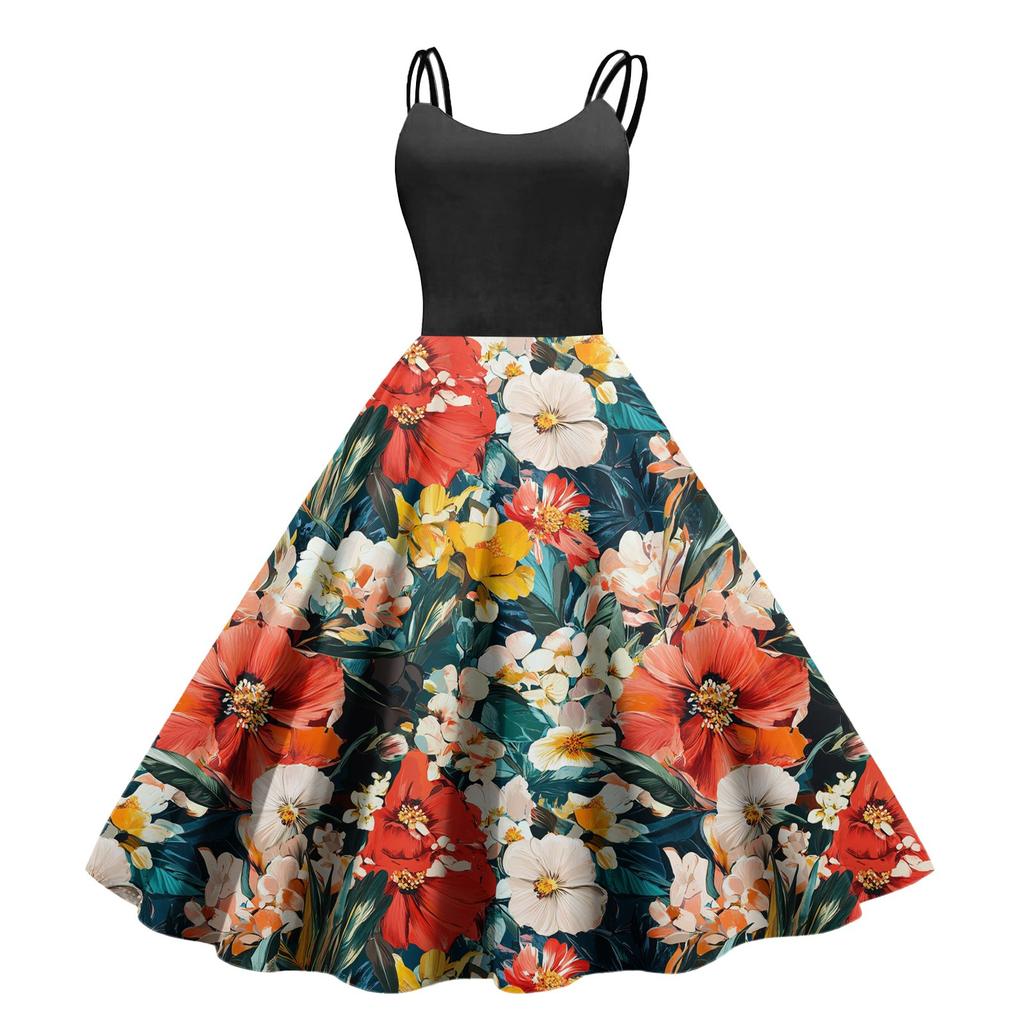 Women's Casual Fashion Print Sexy Off Shoulder Punk Retro Dress Retro Dress Dress