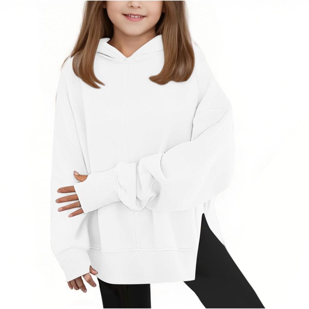 Girls' Oversized Hooded Sweatshirt Casual Long-Sleeve Drop-Shoulder Sweatshirt Top