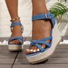 Ankle Strap Wedge Sandals for Women 2024 Summer Chunky Platform Sandalias Mujer Denim Super High Heels Gladiator Sandals Woman
