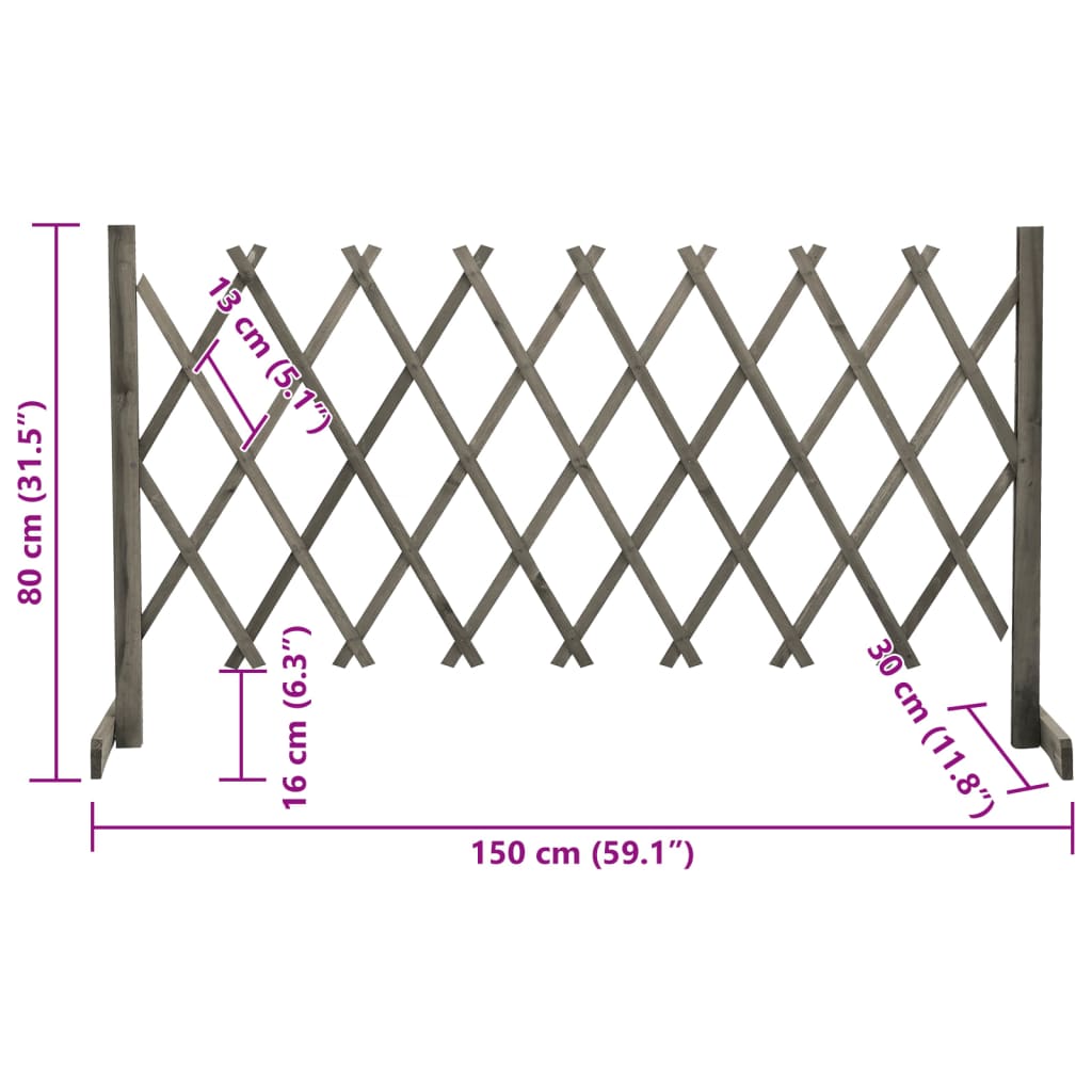 Garden Trellis Fence Gray 150 x 80 cm Solid Pine Wood