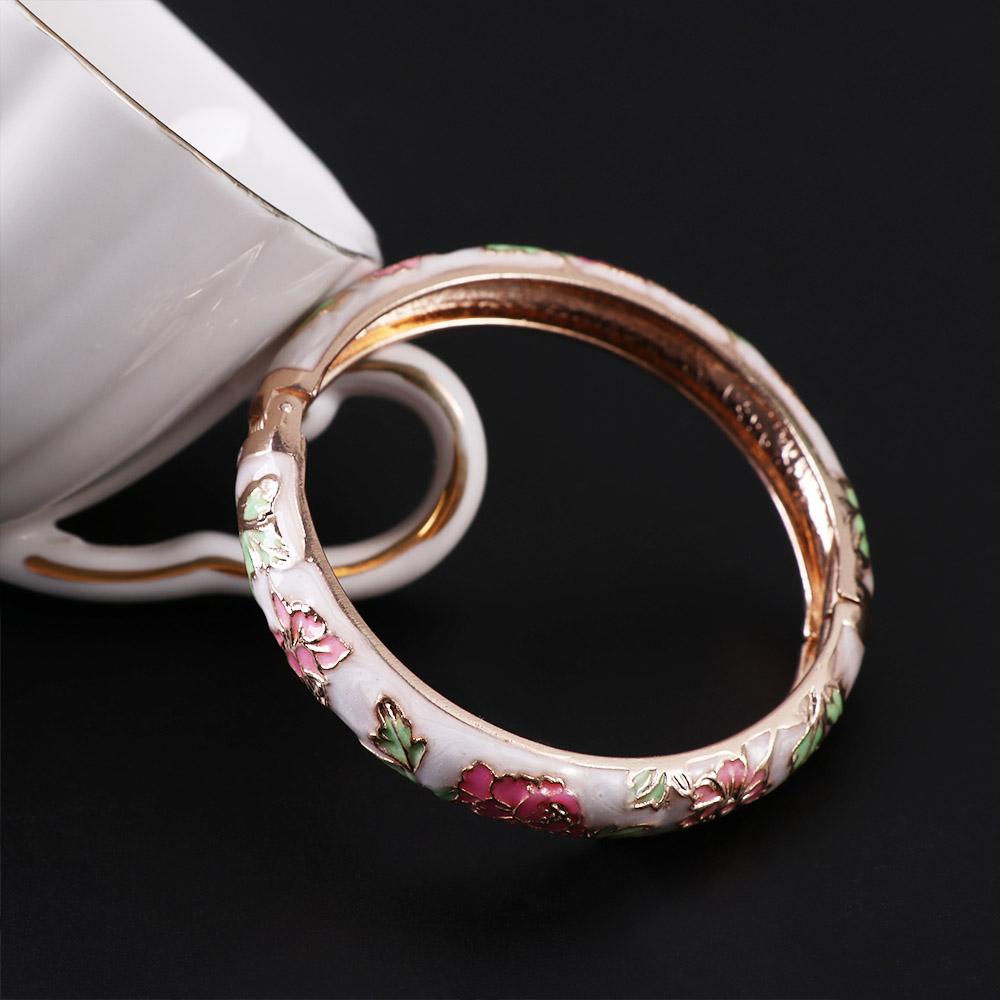 Ethnic Gifts For Women Girl Peony Cloisonne Enamel Filigree Bracelet Accessories Jewelry Bangles