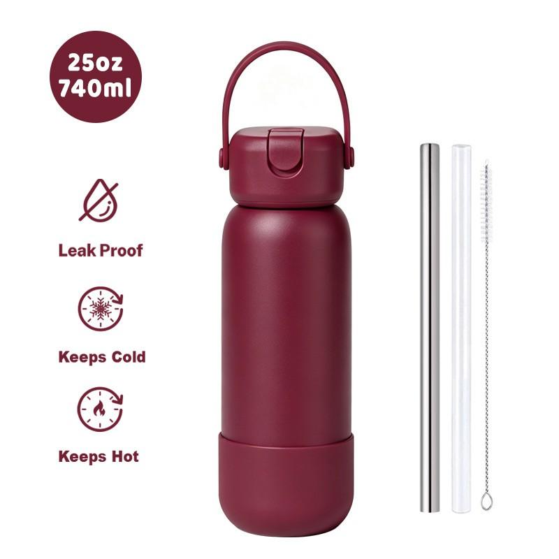 740ml Vacuum Insulated Stainless Steel Water Bottle With Carry Strap Leakproof Travel Mug Outdoor Gym Office
