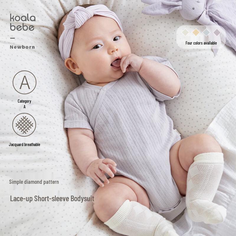 Koala Nose Breathable Cotton Diamond Jacquard Newborn Short Sleeve Bodysuit