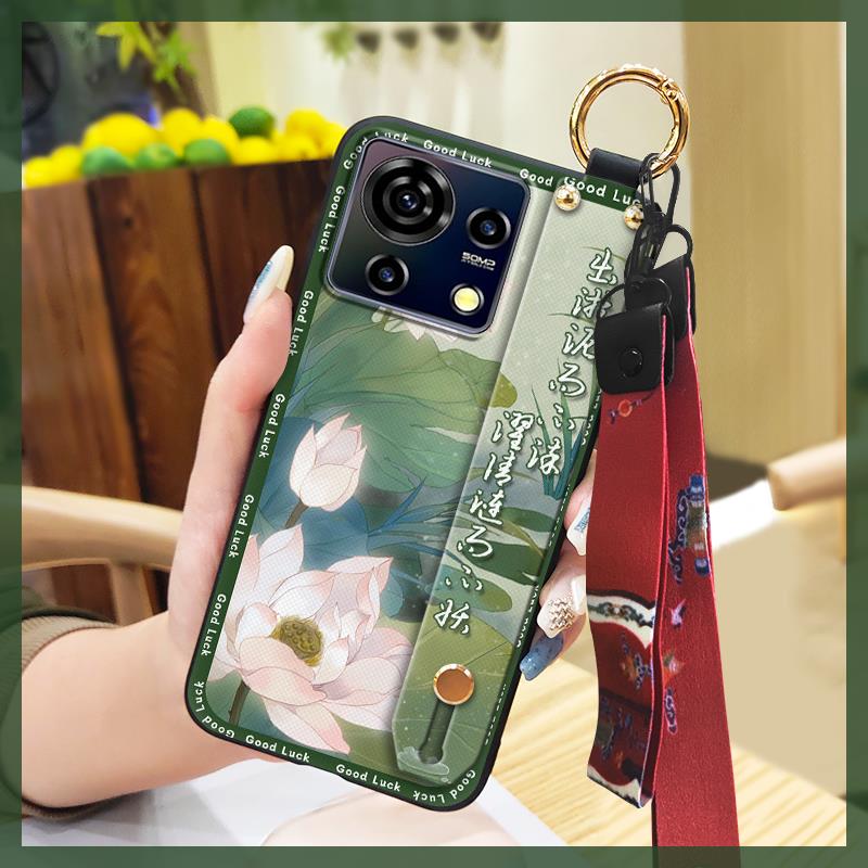 Protective Soft case Phone Case For ZTE Blade V50 Vita Fashion For Mom Shockproof Wristband Elderly lady Wrist Strap