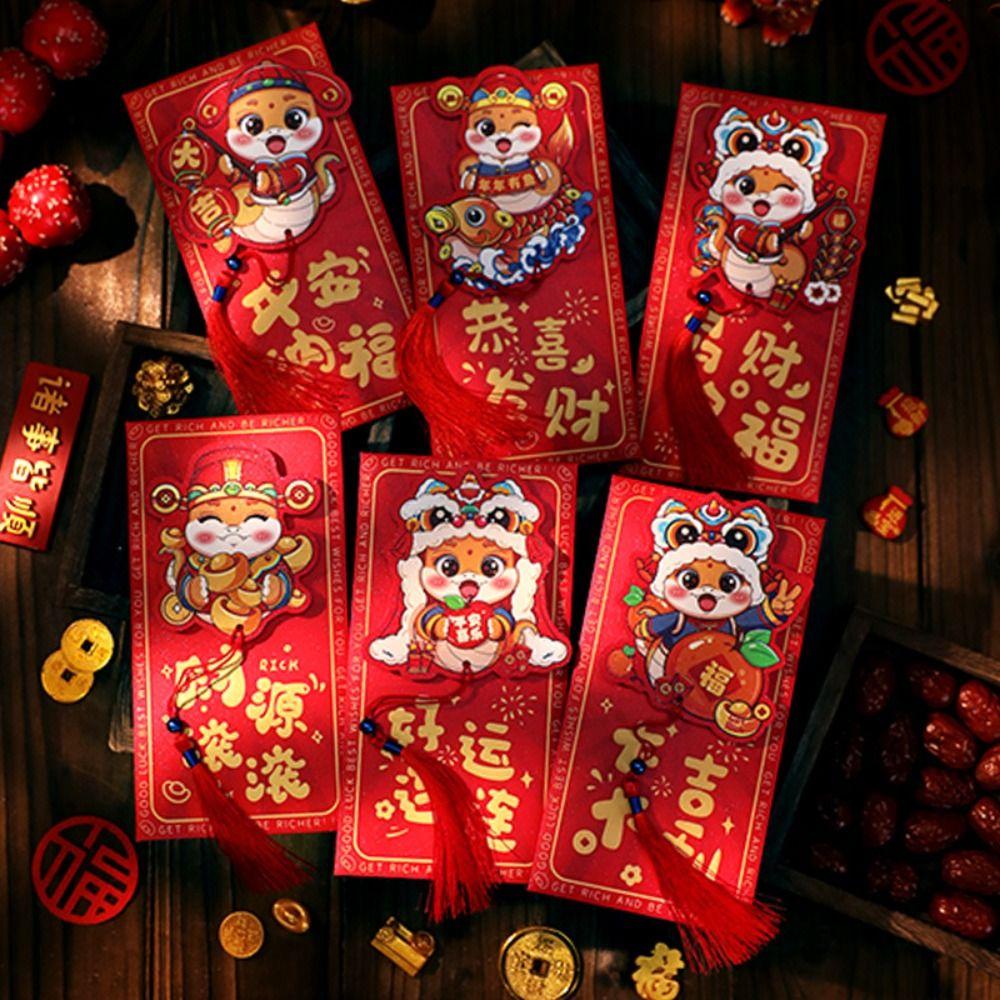 6pcs Cartoon 2025 Snake Year Red Envelopes Traditional Gifts Packing Bags  Kids Gift