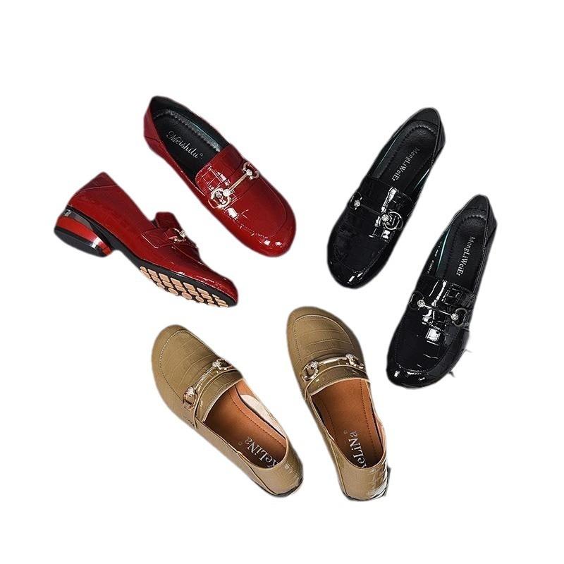 Женские туфли Ji с круглым носком из лакированной кожи на толстом каблуке, туфли-лоферы на толстом каблуке из мягкой кожи, маленькие кожаные туфли в британском стиле