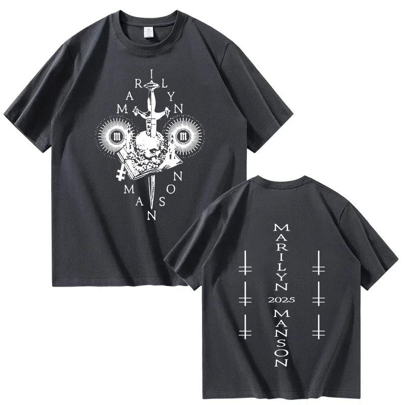 Hotselling Singer Marilyn Manson Harajuku Graphic 2026 Punk Loose Shortsleeved Summer Print 100 Pure Cotton Tshirt