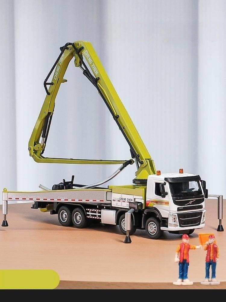 1/50 Volvo Concrete Pump Truck Toy Car Diecast Meatl Vehicle Model Pull Back Sound & Light Miniature Collection Gift For Boy Kid