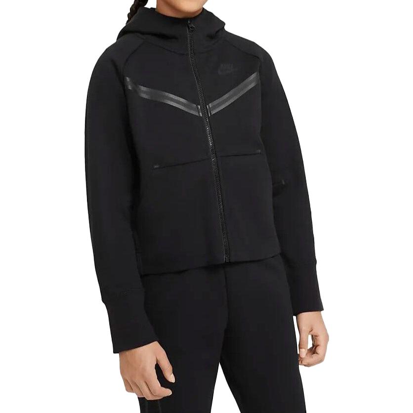 Nike Толстовка с капюшоном из флиса для девочек, черная/черная, детская уличная одежда CZ2570-010