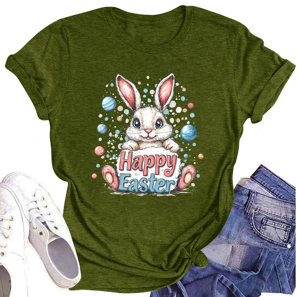 Women's Top Round Neck Casual Printed Short-sleeved T-shirt Top