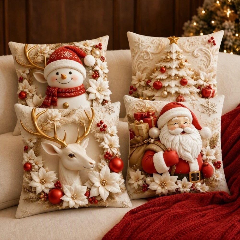 Elk Deer Christmas Pillow Cover Soft Snowman Pillow Cover Xmas Tree Pillowslip Home Decor