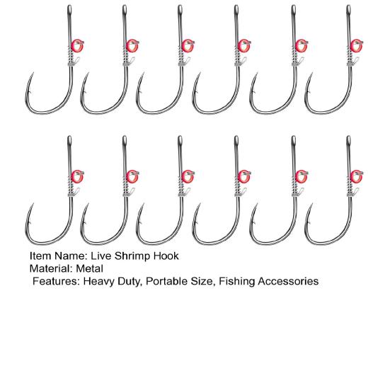 12/30Pcs Live Shrimp Fixing Hook Heavy Duty Metal Barbed Fishhook Bass Carp Catfish Fishing Hook Freshwater Saltwater Fishing Accessories