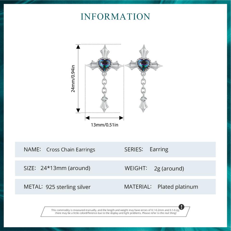 BAMOER стерлингового серебра 925 пробы ретро серьги-гвоздики с крестом винтажные серьги-цепочки для женщин вечерние вечерние с кубическим цирконием изящные ювелирные изделия