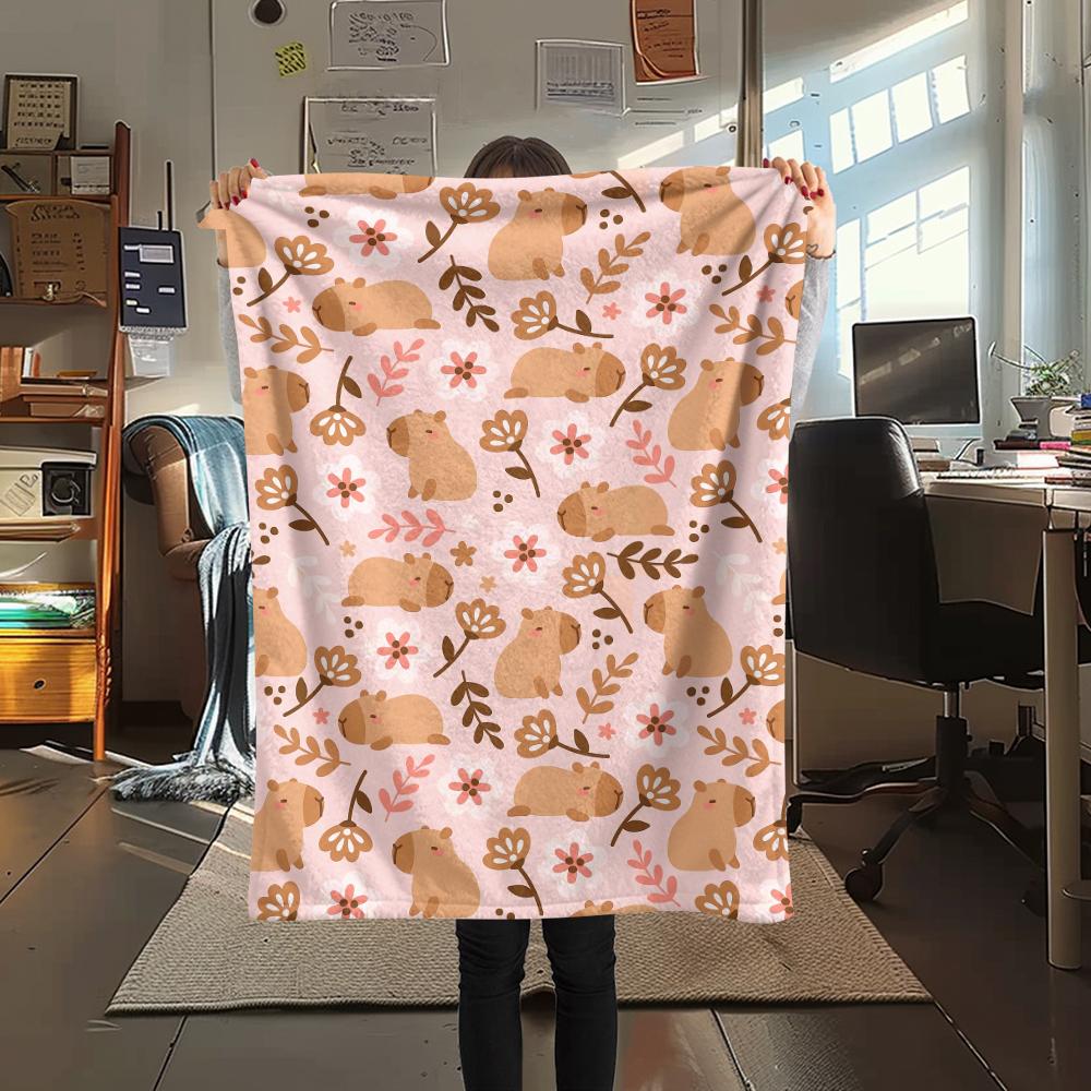 1Pc Capybara Print Flannel Blanket, High quality Comfortable for All Seasons, Home Decor, Warmth and Comfort, Perfect for Christmas Gifts