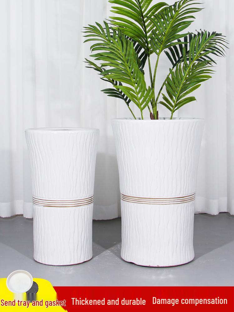 Large Ceramic Flower Pot with Tray for Indoors/Outdoors, Suitable for Succulents & Green Plants