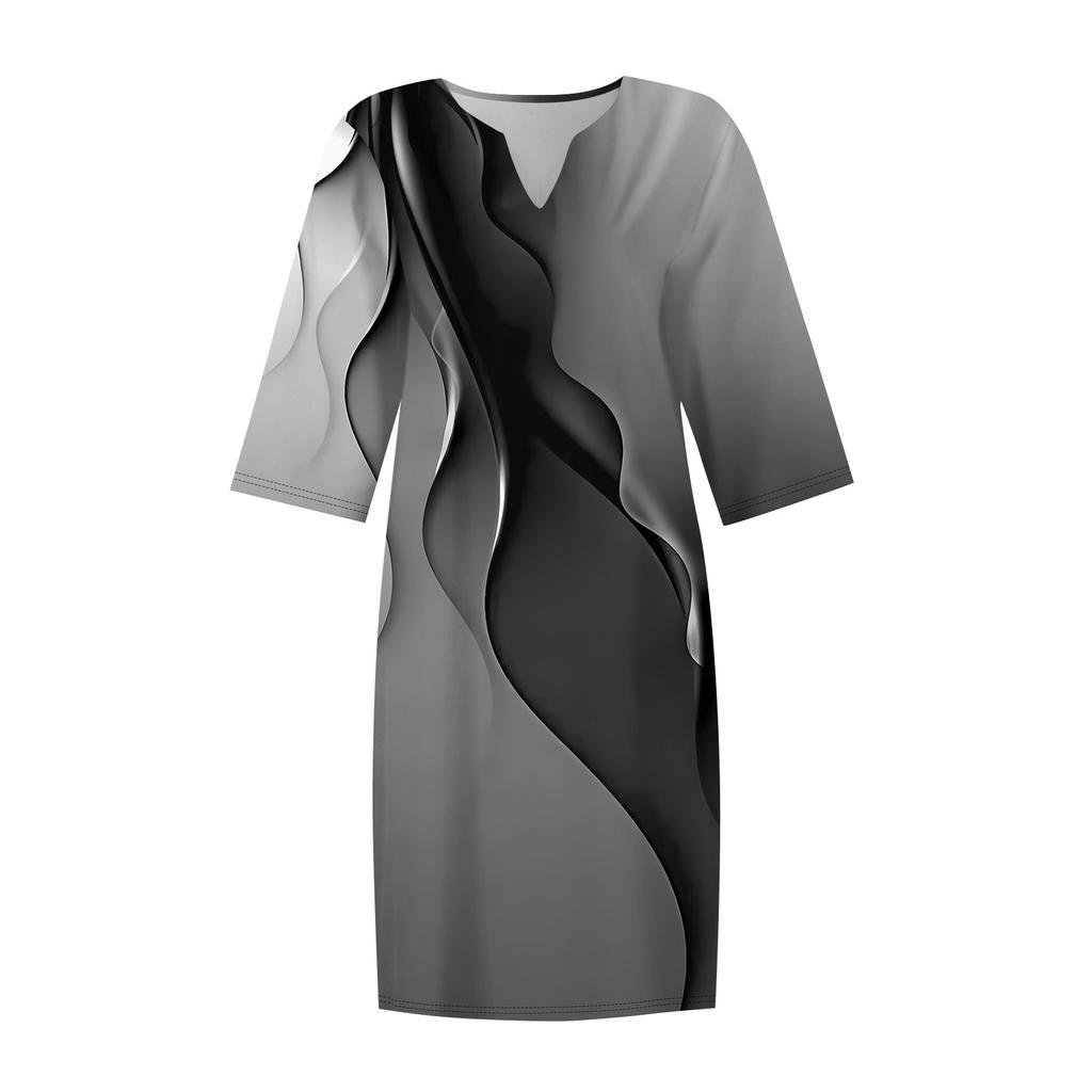 Women's Summer Fashion Casual Print V-Neck Elegant Trendy   Half Sleeve Midi Dress