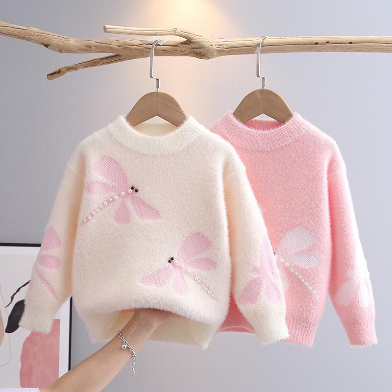 Girls' Sweaters Autumn and Winter Pullover Girls' Round Neck Tops Fashion Bottoming Mink Fleece Pullover