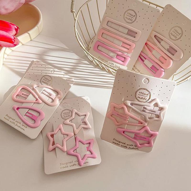 3Pcs/Set Hairpins For Women Girls Star Bb Hair Clips Pin Mini Korean Style Frosted Pink Color Snap Ornaments Accessories