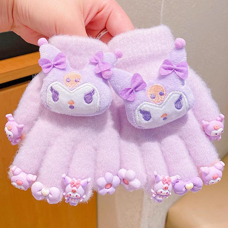 Plush Children's Five-Finger Gloves with Cute Animal Characters for Autumn and Winter