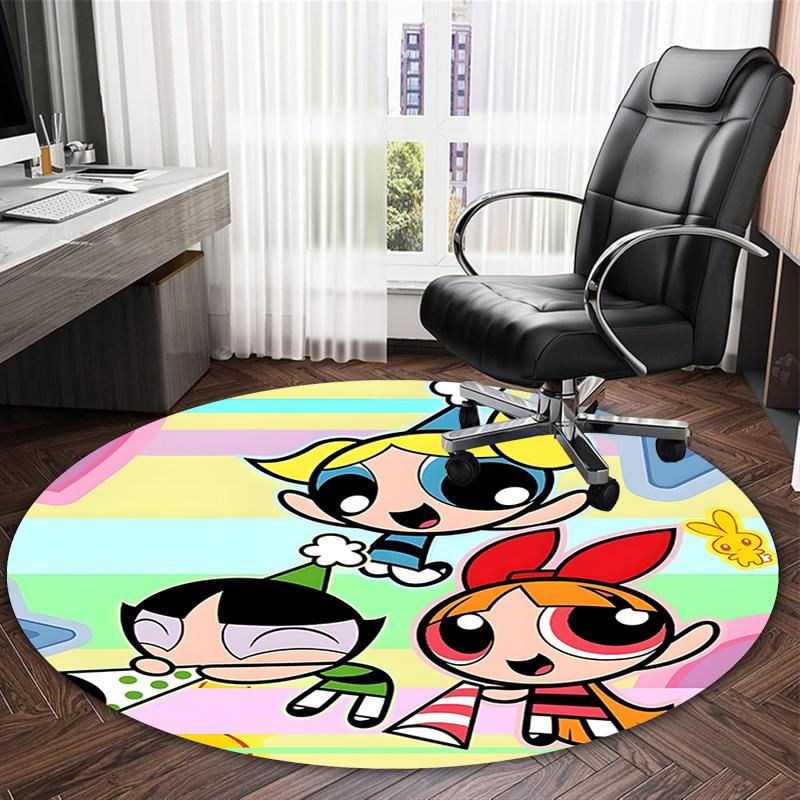 1pc Powerpuff1 Carpet, Round Rug, Comfortable, Suitable for Entryways, Living Rooms, Office, And Bedrooms, Christmas Decoration