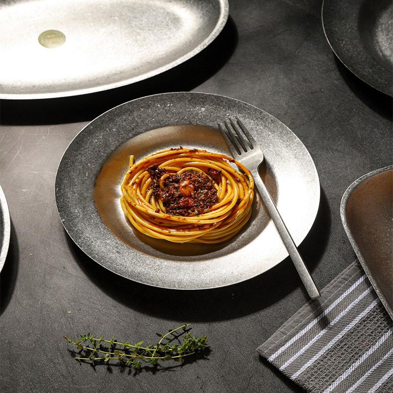 Винтажный круглый поднос для стейков в западном стиле из нержавеющей стали 304, овальная тарелка для спагетти, квадратная тарелка для десерта на открытом воздухе, столовая посуда