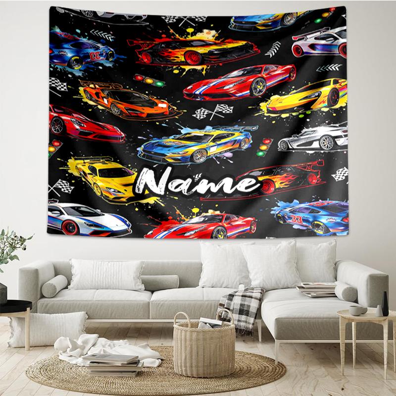Custom Name Racing Print Tapestry, Backdrop, Easy Setup, Ideal for Bedroom, Office & Living Room, with Aesthetic Wall Hanging Decor.