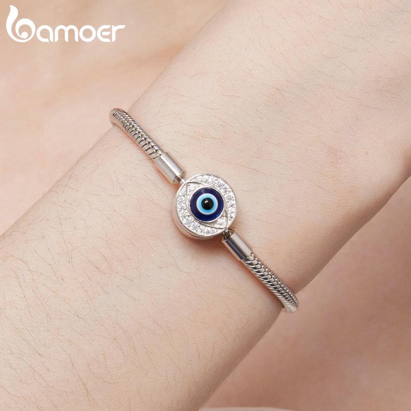 BAMOER Стерлингового Серебра 925 пробы, демонический глаз, базовый браслет, браслет-цепочка в виде змеи для женщин, подвески, сделай сам, паве, ювелирные изделия с фианитом