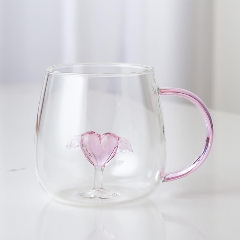 3D Cartoon Animal Glass Cup with Colored Handle - High Borosilicate Household Gift