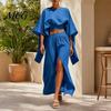 Solid Color Women Set Summer 2 Piece Outfits, Batwing Half Sleeve Crop Top Casual Outfit And High Slit Maxi Skirt Travel Vacation Matching Sets Spring