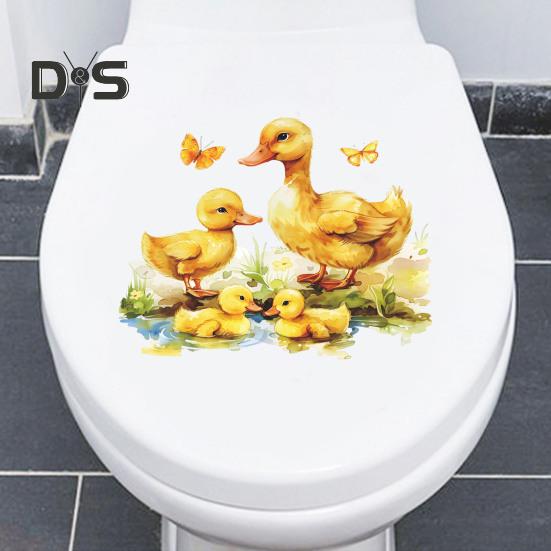 Наклейка на унитаз с желтой уткой, съемная самоклеящаяся водонепроницаемая наклейка из ПВХ для гостиной, ванной комнаты, настенная художественная наклейка для унитаза с изображением животных
