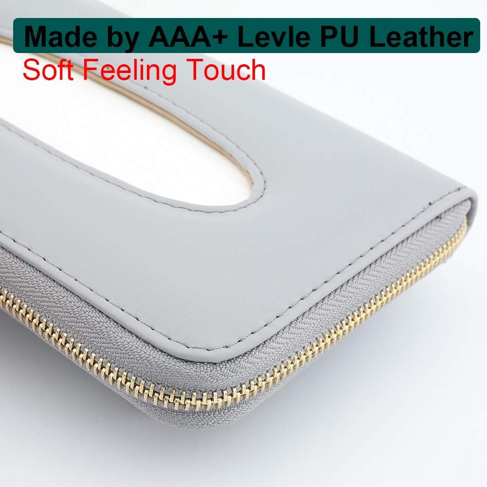 Car Sun Visor Tissue Holder, Napkin Holder, PU Leather Backseat Tissue Case Holder For Car Vehicle With Zipper (Grey)