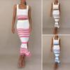 Комплект юбки из двух частей для женщин Полосатая облегающая юбка-миди с разрезом и комплект топа-кроп без рукавов Летний вязаный ажурный наряд