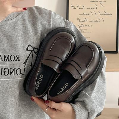 Черные туфли в британском стиле ретро на высокой платформе, женские, новые, весна-осень 2025, лоферы Мэри Джейн на одной педали