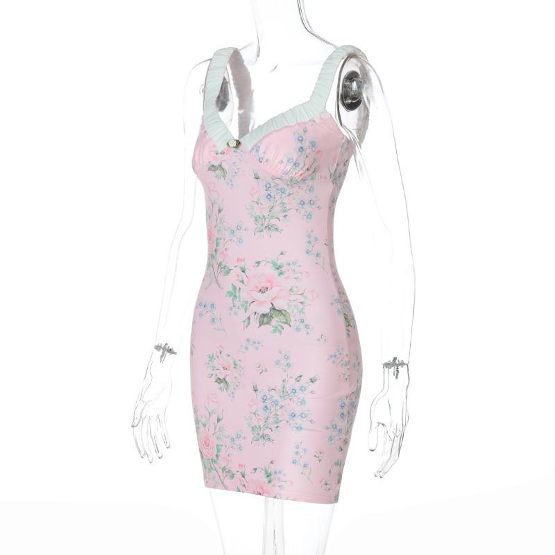 Женское плиссированное короткое платье с принтом и бретельками через шею, модное платье с цветочным принтом и запахом на бедрах