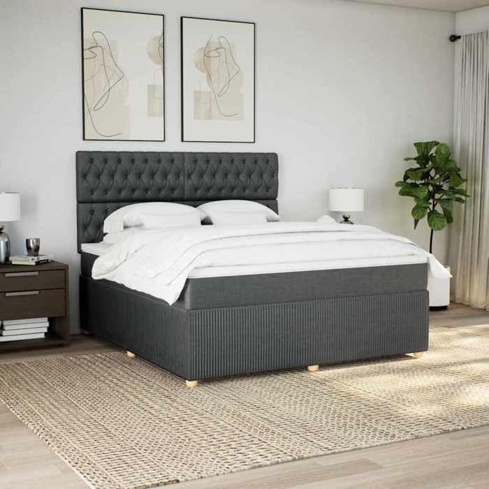 Maison Exclusive - Sommier à lattes de lit avec matelas Gris foncé 180x200cm Tissu