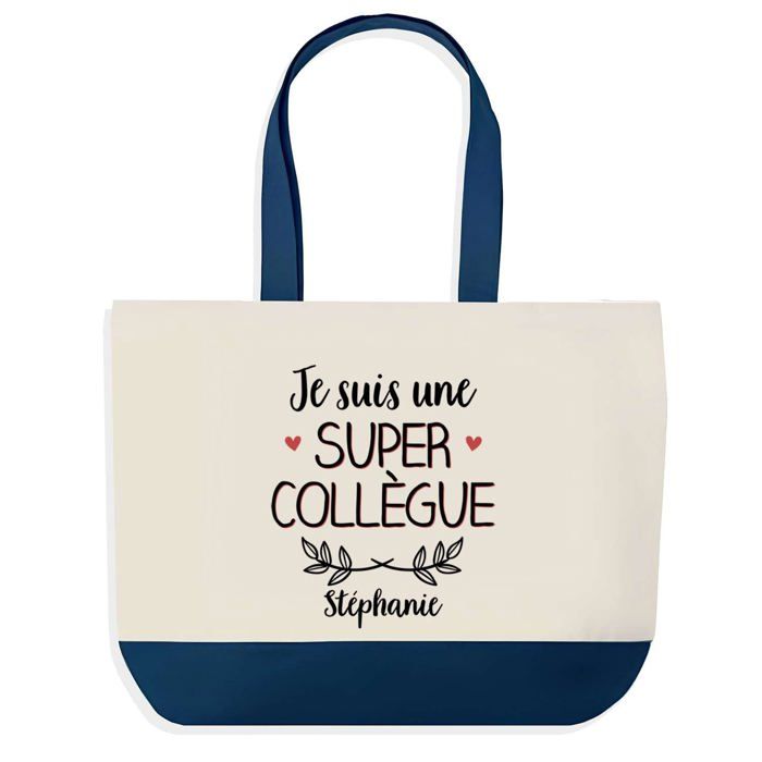 Tote bag - PLANETEE - Stéphanie Super Collègue - fond bleu - coton 40x45 cm - grand format