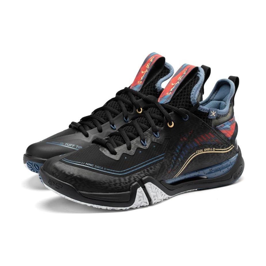 Li Ning Ground Flying Ii Pro Shock Absorption Anti-Slip Wear-Resistant Low-Top Badminton Shoes Men Sneaker Black Blue AYAT003-4