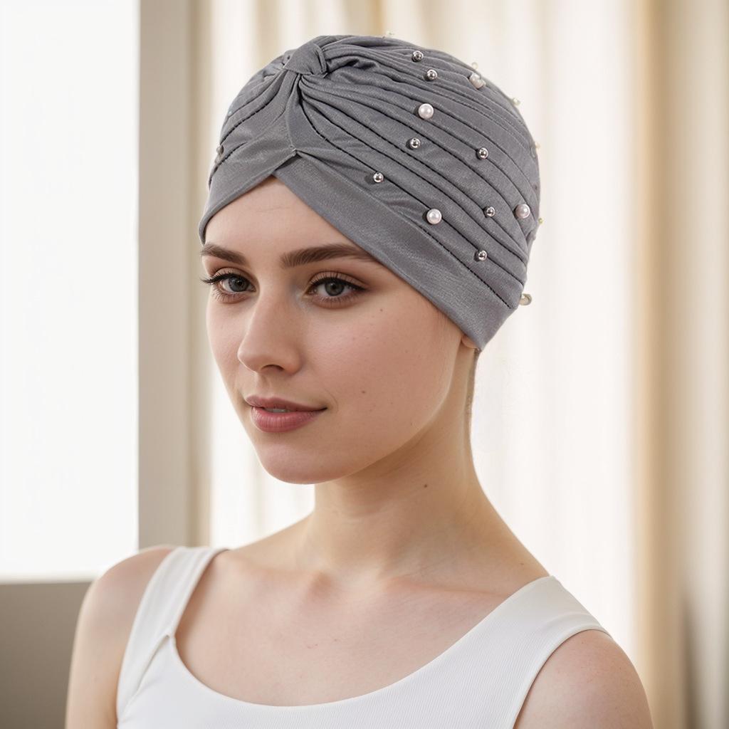 Стильный плиссированный платок-шарф с бусинами цвета арбуза