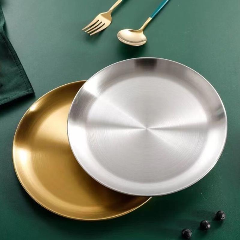 Круглая золотая тарелка для фруктов из утолщенной нержавеющей стали, тарелка для торта, тарелка для барбекю «София», круглая тарелка, тарелка для закусок, декоративная тарелка, 1 шт.