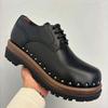 Fashion Dark Niche Rivet Belt Buckle Small Leather Shoes Women's Platform Leather Western Denim Women's Single Shoes