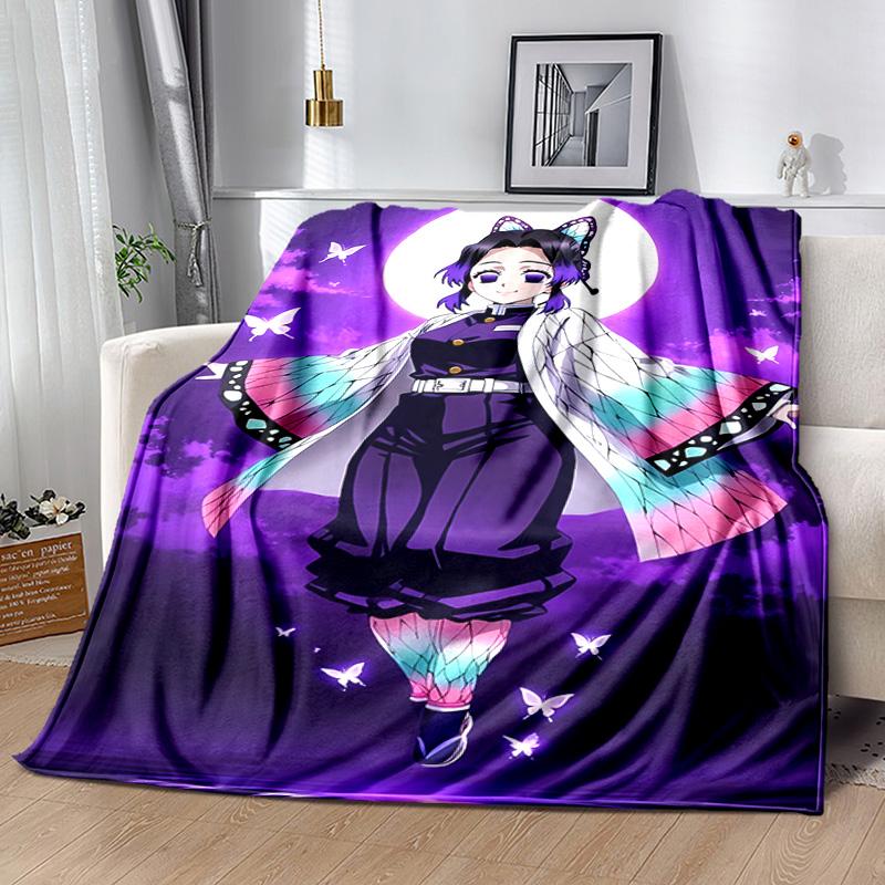 Demon Slayer Kochou Shinobu printed throw blanket—lightweight,soft,warm;versatile blanket for all seasons—perfect as &air-conditioning throw,nap blank
