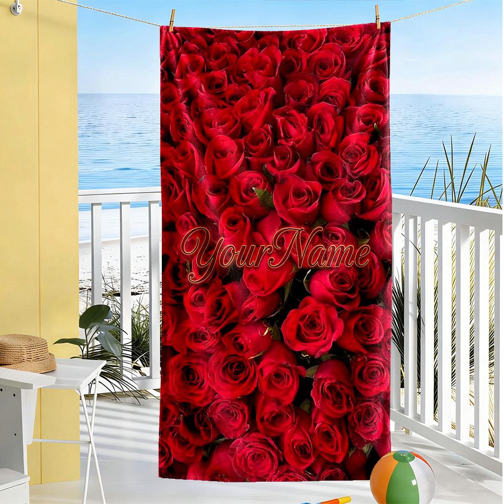 Rose Customize Text Beach Towel Soft Durable Quick-Dry Portable for SwimmingBeachCamping Travel Beach AccessoriesGym