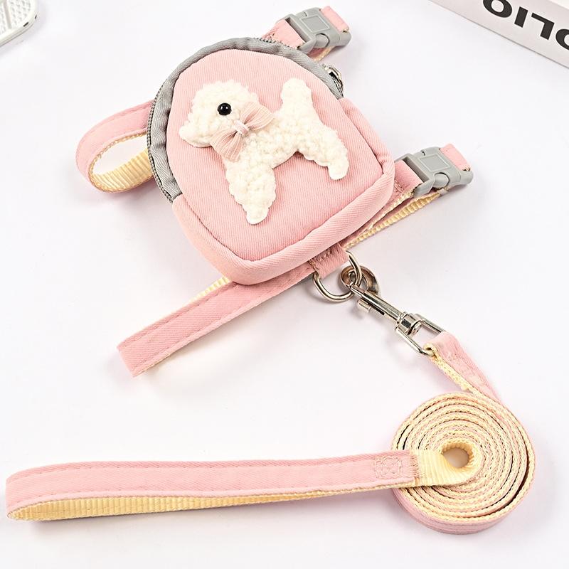 Adjustable Pet Vest-style Chest Saddle Bag Cartoon Rope Traction Dog Travel Supplies Backpack Harness Set
