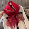 Pearls Silk Scarf Shawls Transparent Mesh Neck Scarves Luxury   Ladies/Girls