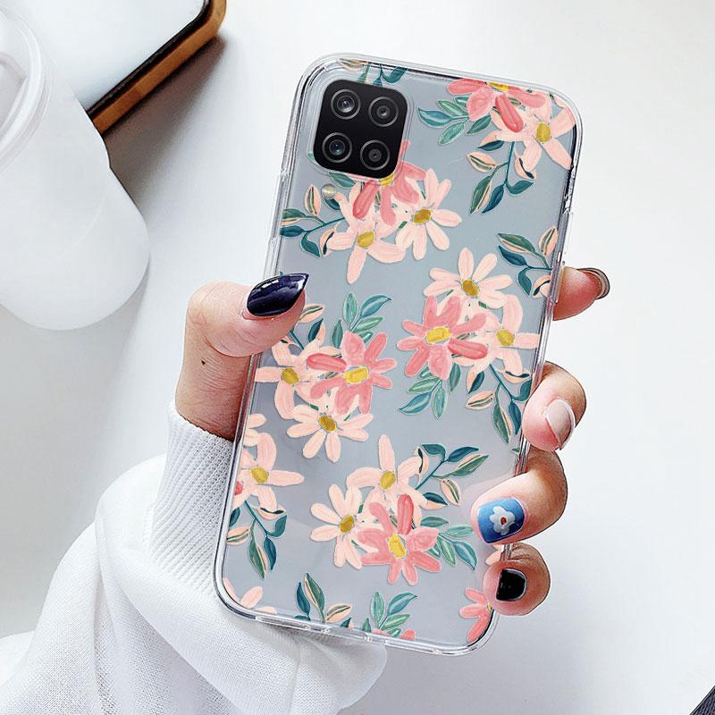Чехол для телефона Samsung A12 M12 F12 Цветочный силиконовый чехол для Samsung Galaxy A12 5G Fundas Coque Прозрачный мягкий Capas Цветок ТПУ