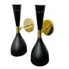 Black 1950's Mid Century Brass Italian Diabolo Wall Sconce Light Fixture Bulb Pair Custom Wall Sconce